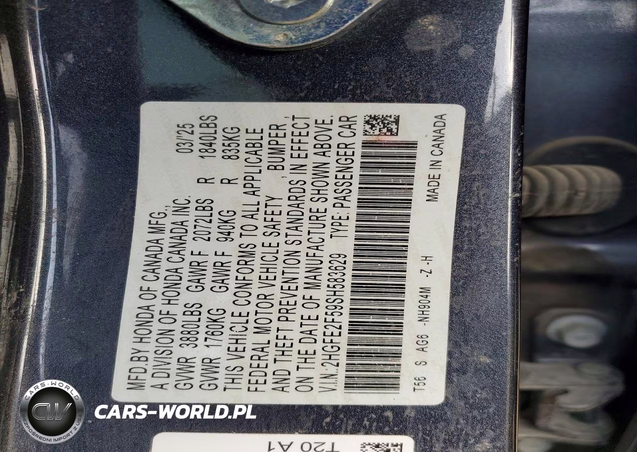 2025 Honda Civic Sport VIN:2HGFE2F59SH583629 - 12