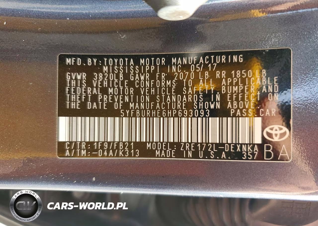 2017 Toyota Corolla Le VIN:5YFBURHE6HP693093 - 12