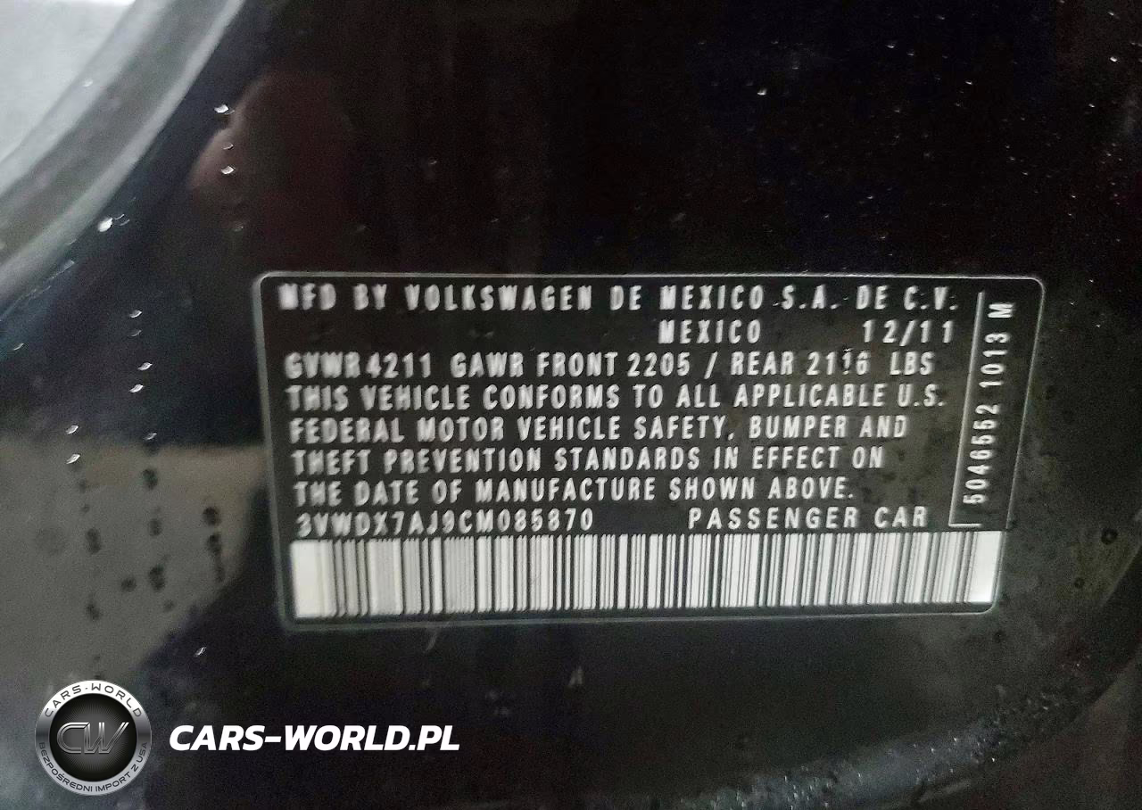 2012 Volkswagen Jetta Se VIN:3VWDX7AJ9CM085870 - 12