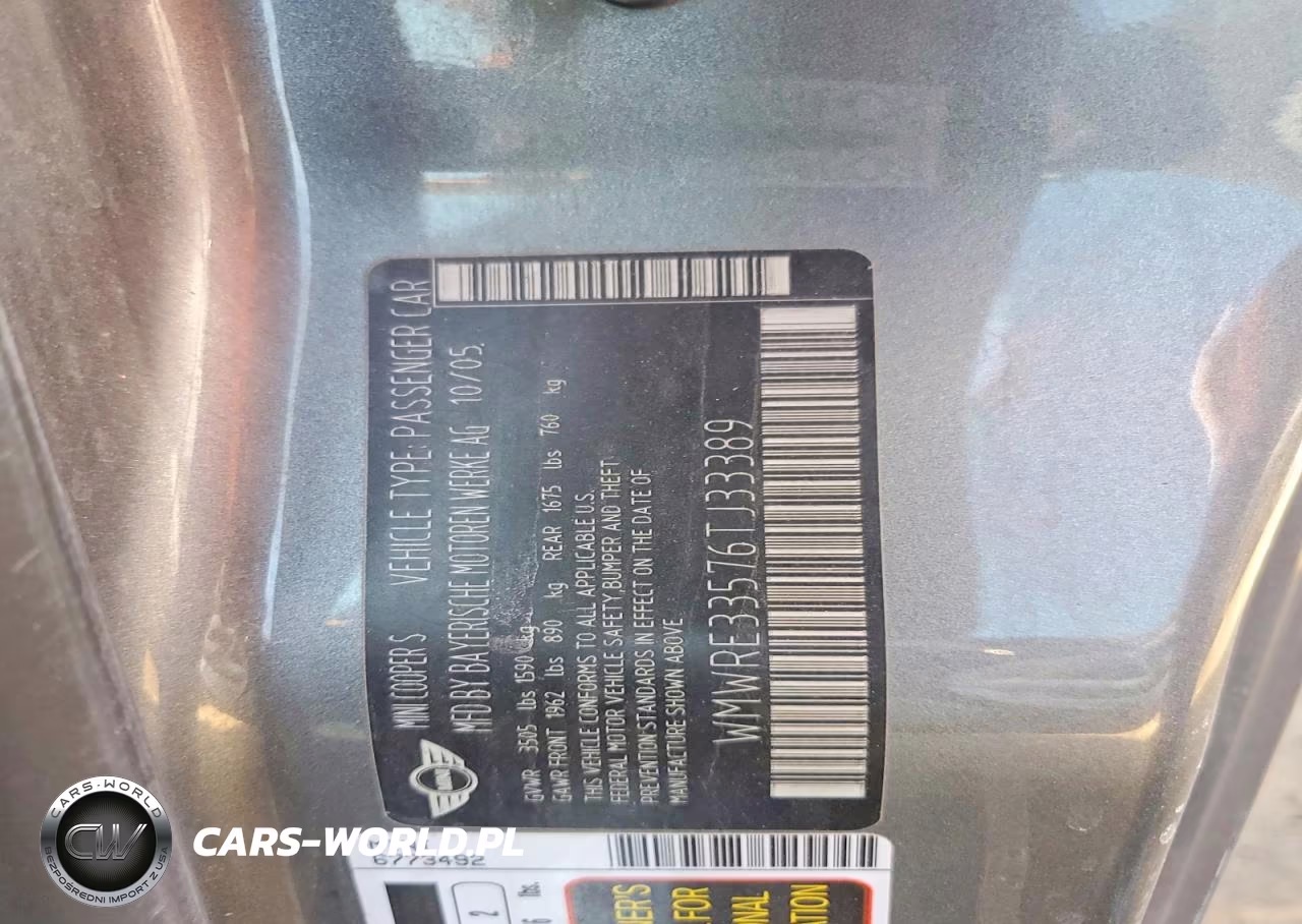 2006 Mini Cooper S VIN:WMWRE33576TJ33389 - 12