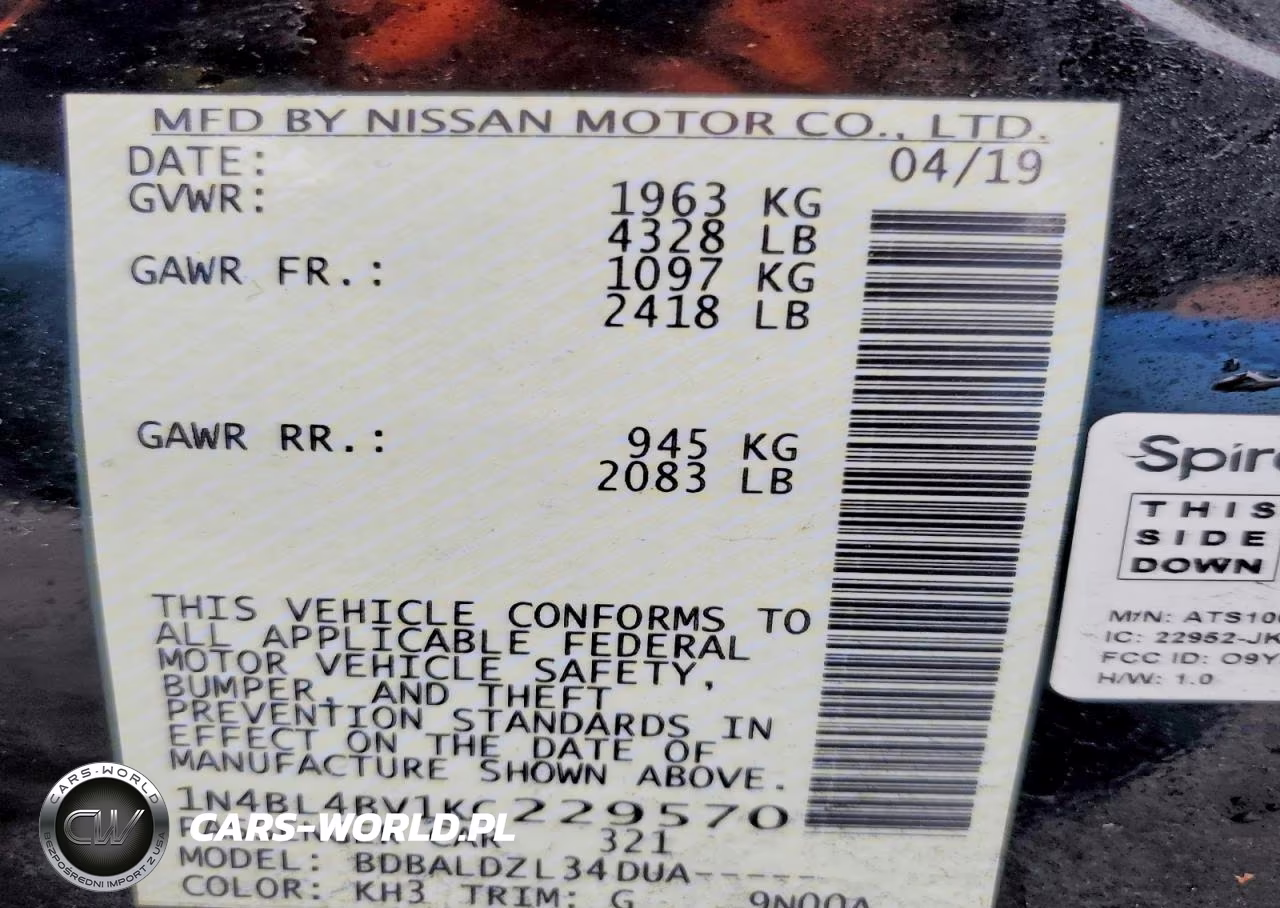 2019 Nissan Altima 2.5 S VIN:1N4BL4BV1KC229570 - 12
