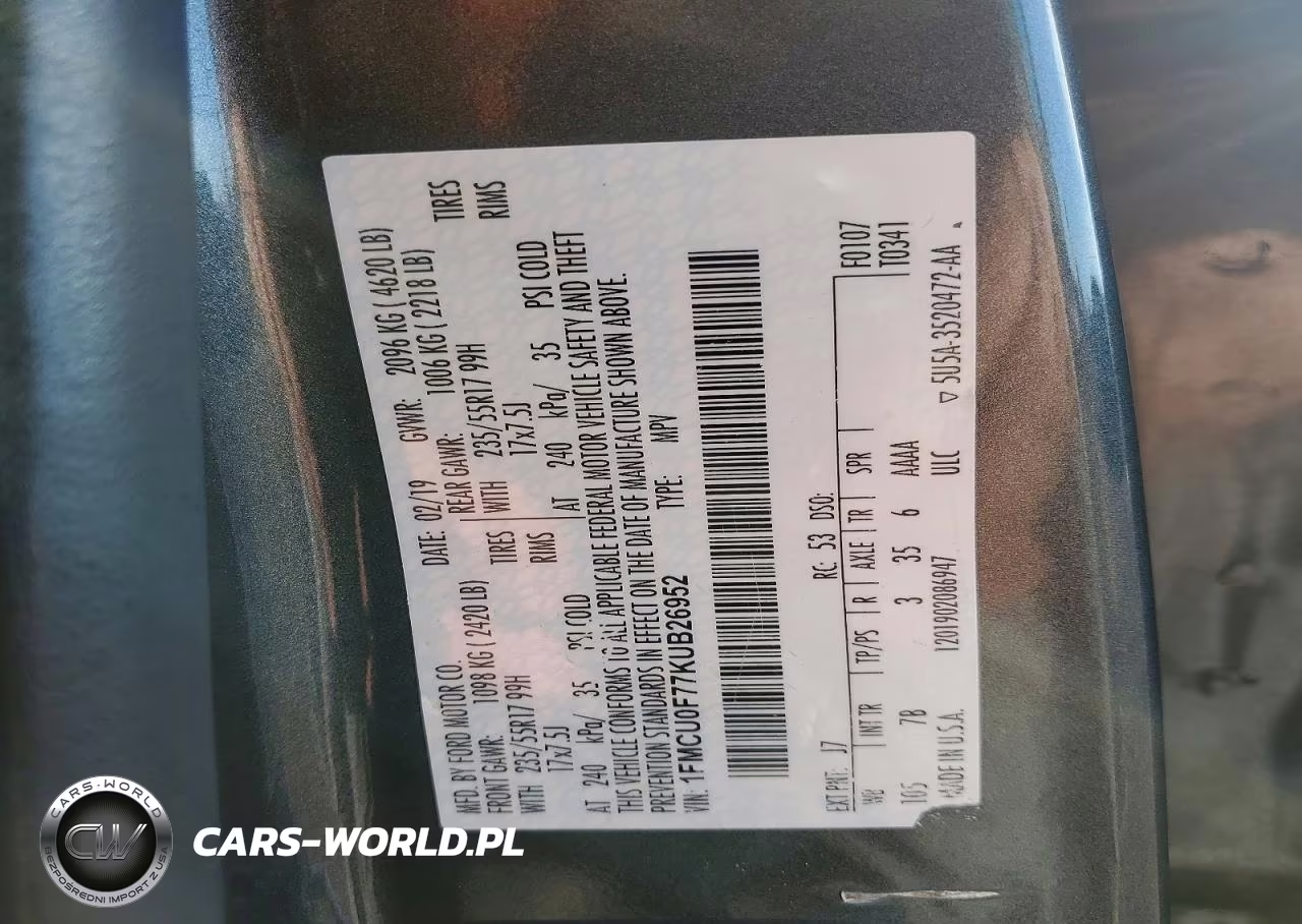 2019 Ford Escape S VIN:1FMCU0F77KUB26952 - 13