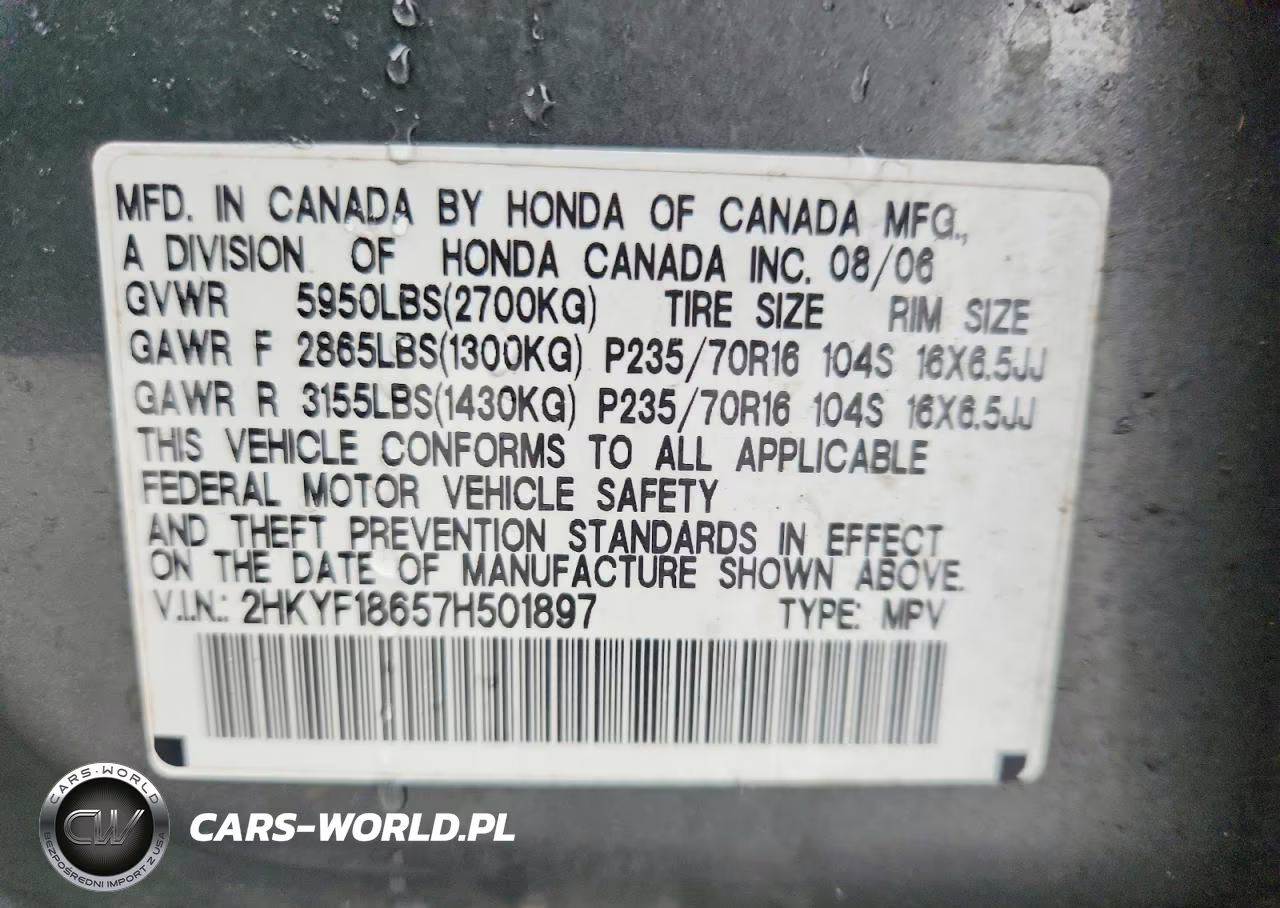 2007 Honda Pilot Exl VIN:2HKYF18657H501897 - 13