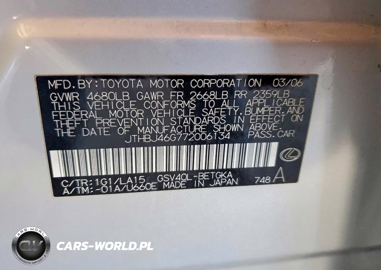 2007 Lexus Es 350 Base VIN:JTHBJ46G772006134 - 12