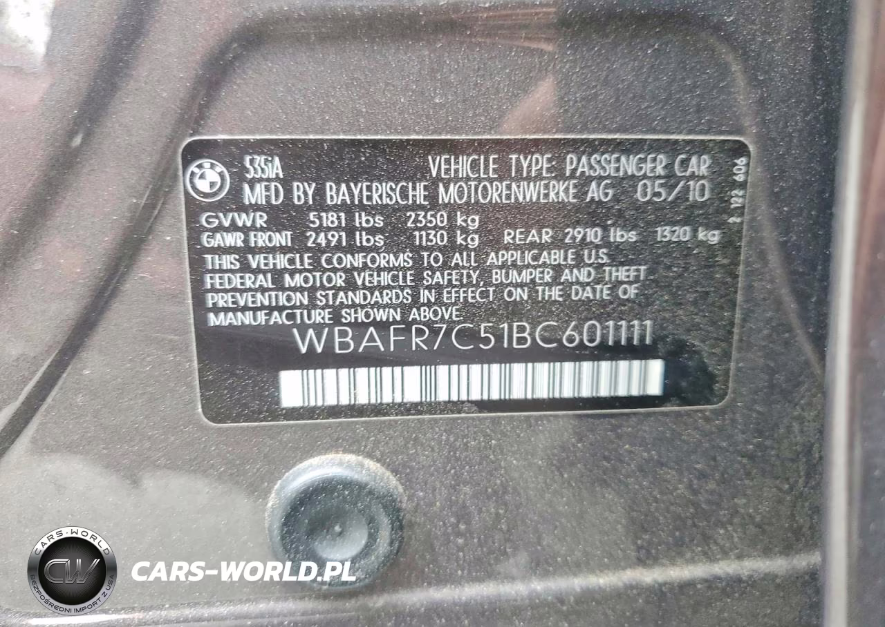2011 BMW 535 I VIN:WBAFR7C51BC601111 - 12