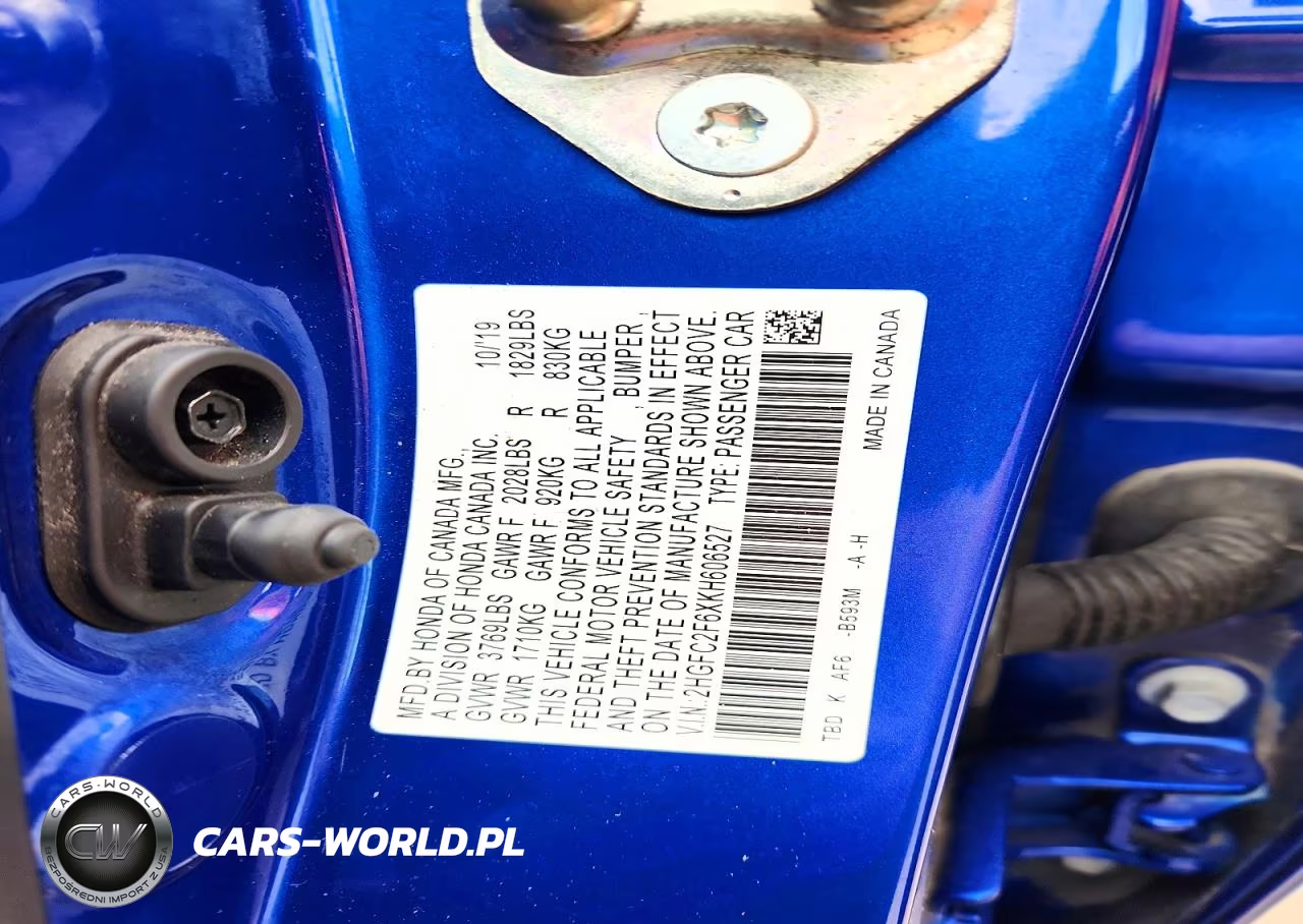 2019 Honda Civic VIN:2HGFC2F6XKH606527 - 12