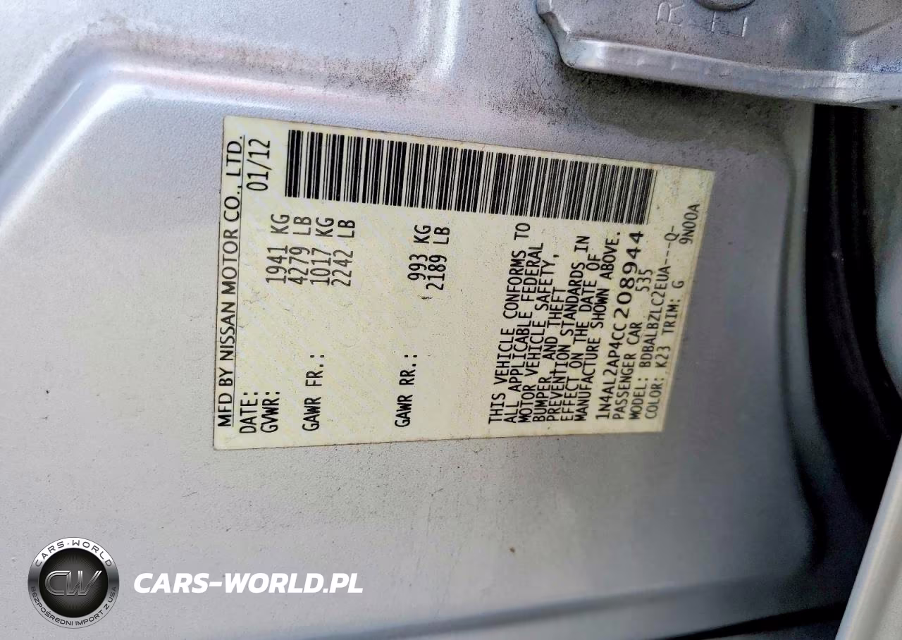 2012 Nissan Altima 2.5 VIN:1N4AL2AP4CC208944 - 12
