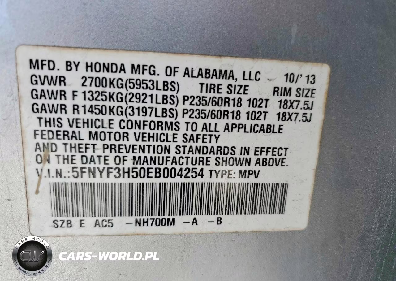 2014 Honda Pilot Exl VIN:5FNYF3H50EB004254 - 13