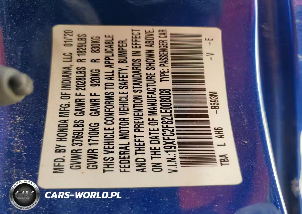 2020 Honda Civic Sport VIN:19XFC2F82LE008008 - 14