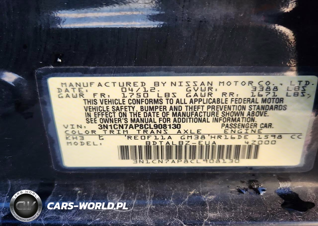 2012 Nissan Versa 1.6 S VIN:3N1CN7AP8CL908130 - 12