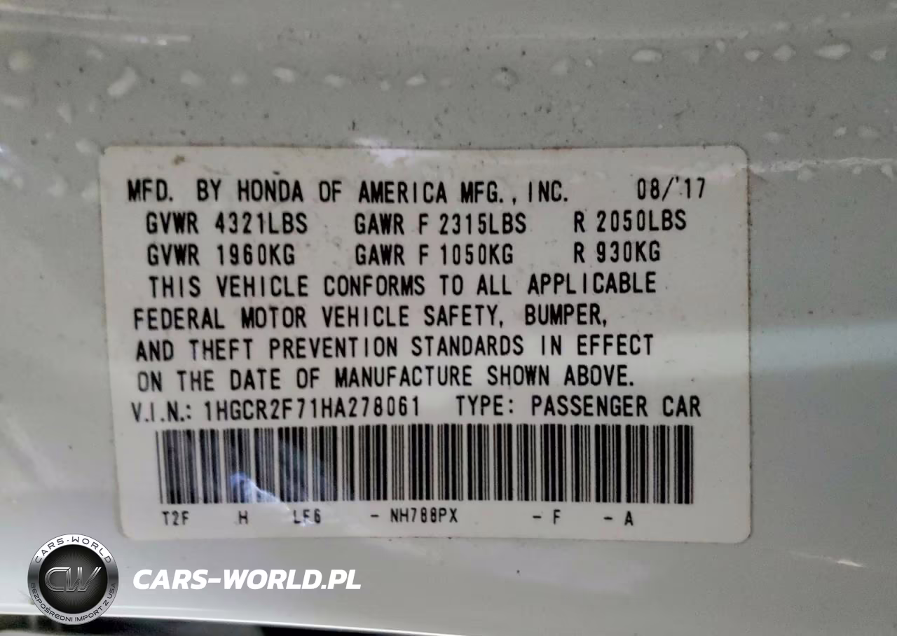 2017 Honda Accord Ex VIN:1HGCR2F71HA278061 - 12