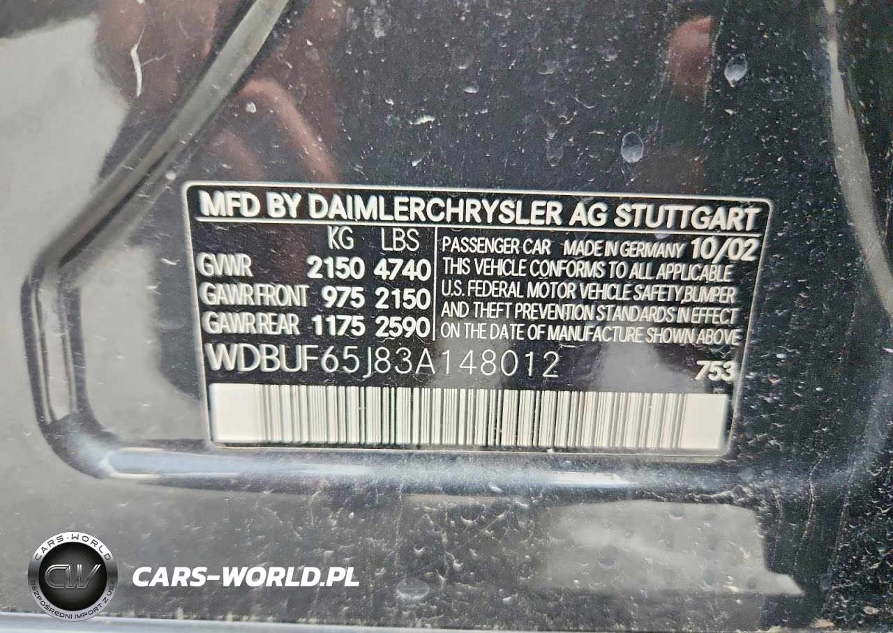 2003 Mercedes-Benz E 320 VIN:WDBUF65J83A148012 - 12