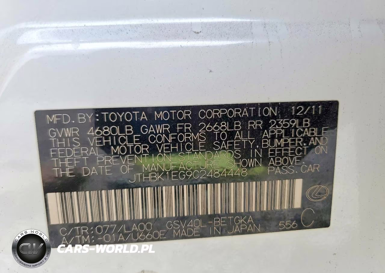 2012 Lexus Es 350 Base VIN:JTHBK1EG9C2484448 - 12