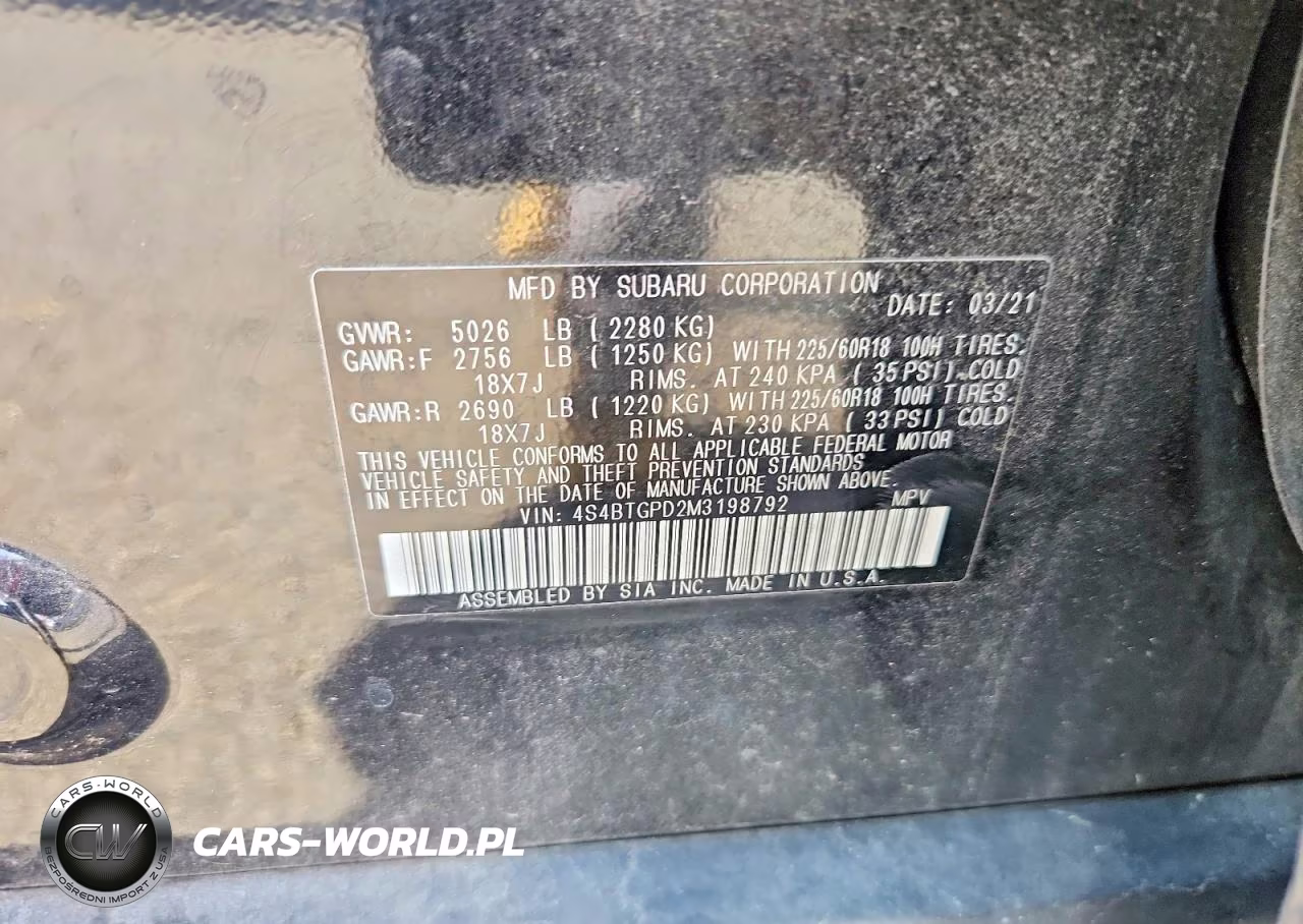 2021 Subaru Outback Touring VIN:4S4BTGPD2M3198792 - 13