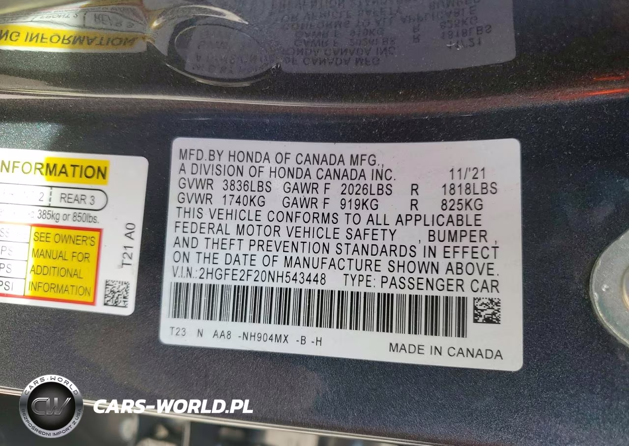 2022 Honda Civic Lx VIN:2HGFE2F20NH543448 - 12