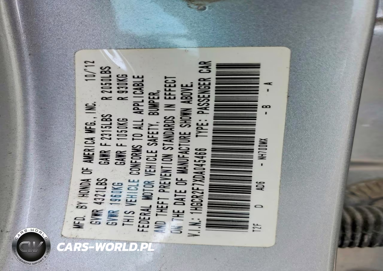 2013 Honda Accord Ex VIN:1HGCR2F7XDA045466 - 12