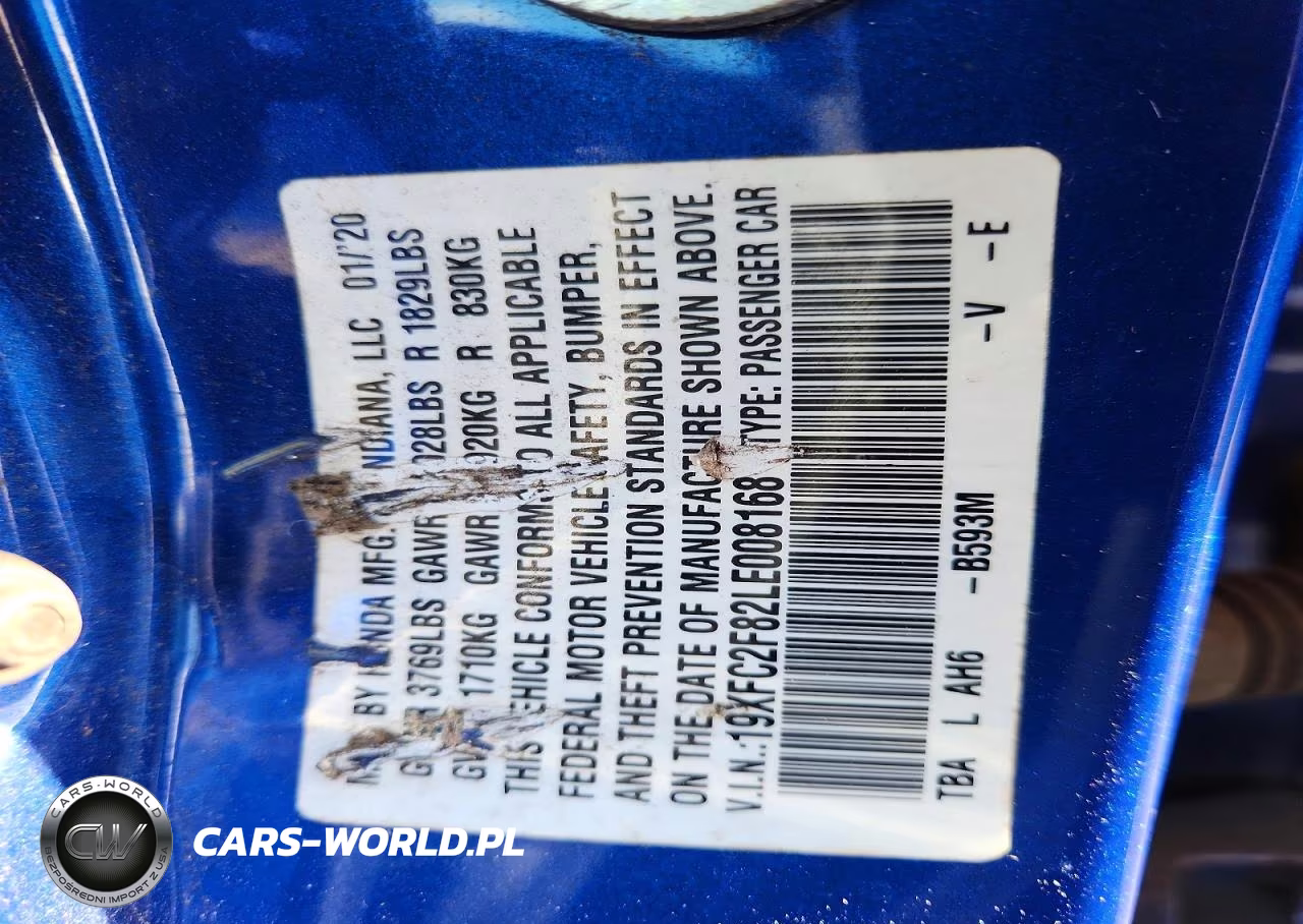 2020 Honda Civic Sport VIN:19XFC2F82LE008168 - 13