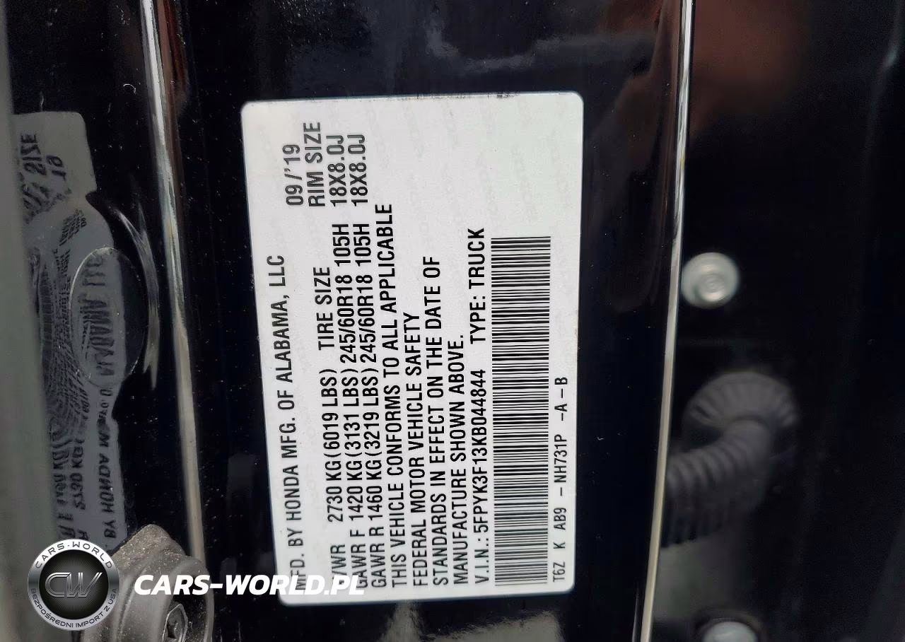 2019 Honda Ridgeline Sport VIN:5FPYK3F13KB044844 - 12