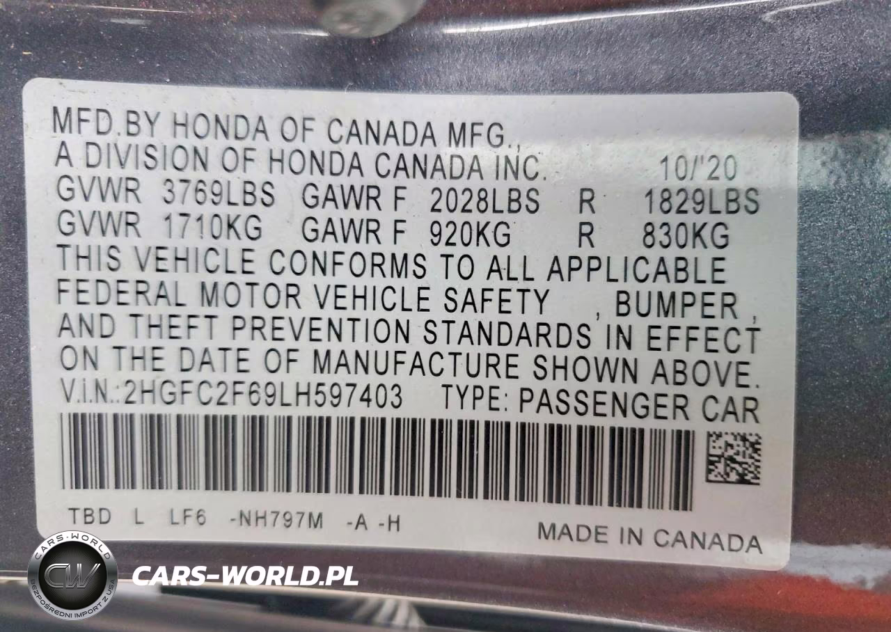 2020 Honda Civic Lx VIN:2HGFC2F69LH597403 - 13