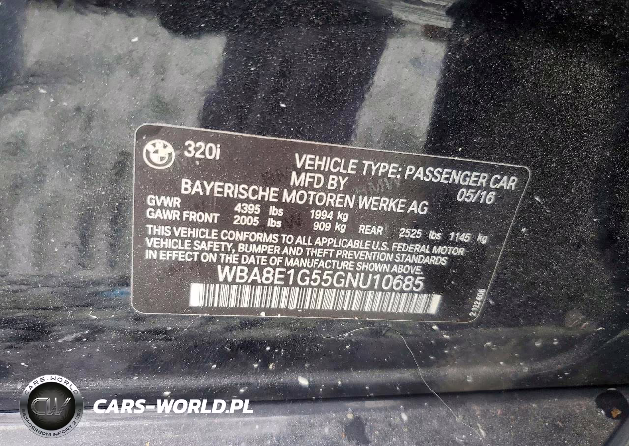 2016 BMW 320 I VIN:WBA8E1G55GNU10685 - 12