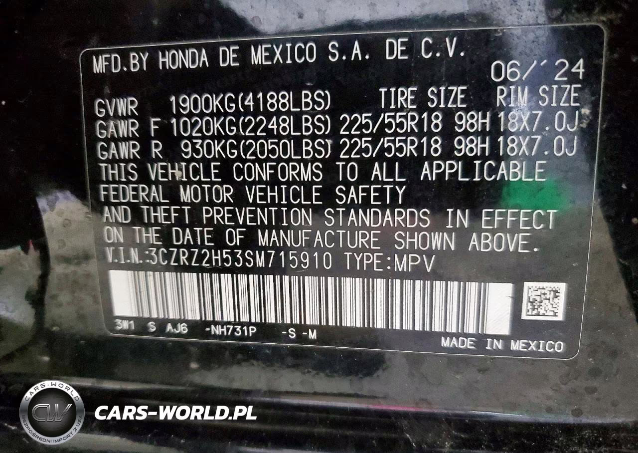 2025 Honda Hr-V Sport VIN:3CZRZ2H53SM715910 - 14