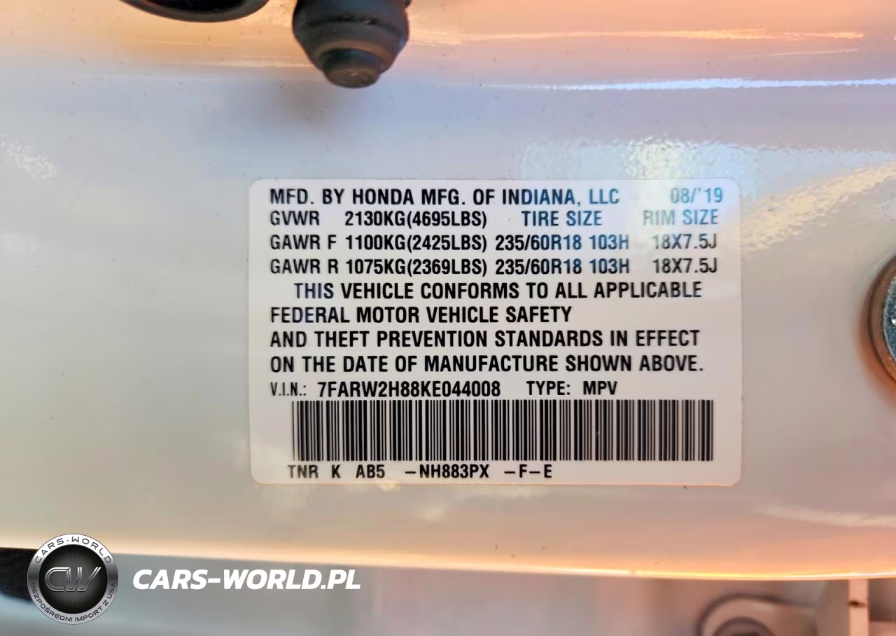 2019 Honda Cr-V Exl VIN:7FARW2H88KE044008 - 13