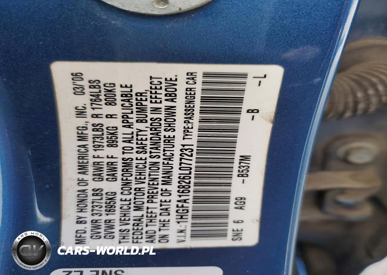 2006 Honda Civic Ex VIN:1HGFA16826L077231 - 12