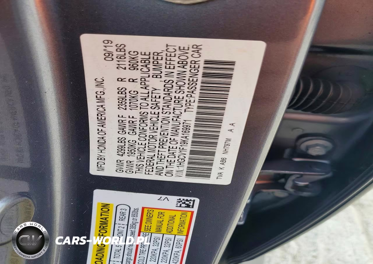 2019 Honda Accord Lx VIN:1HGCV1F19KA169971 - 12