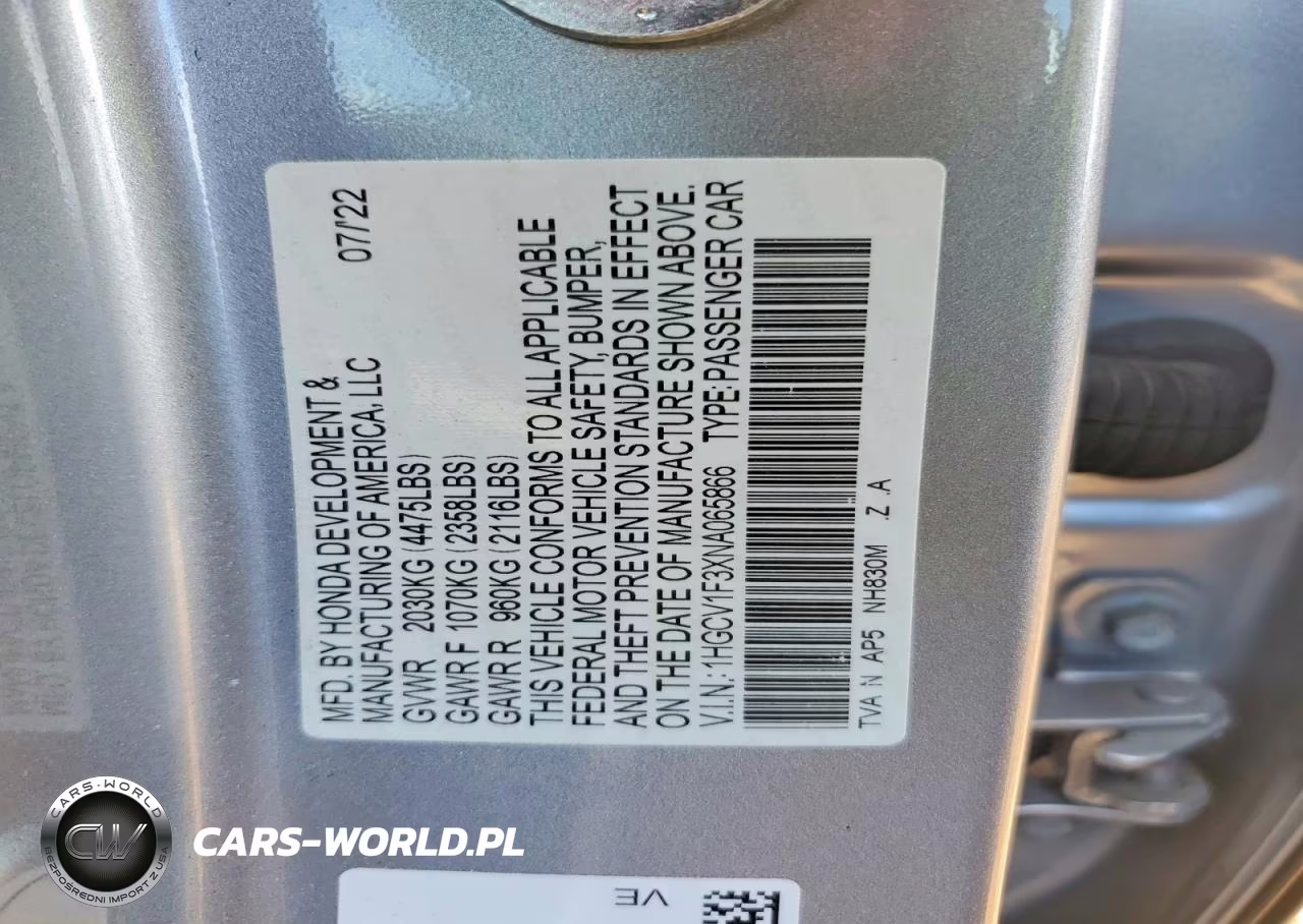 2022 Honda Accord Sport VIN:1HGCV1F3XNA065866 - 12