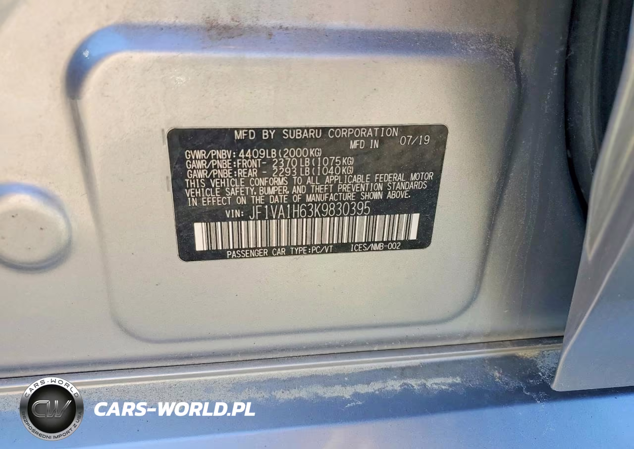 2019 Subaru Wrx Limited VIN:JF1VA1H63K9830395 - 12