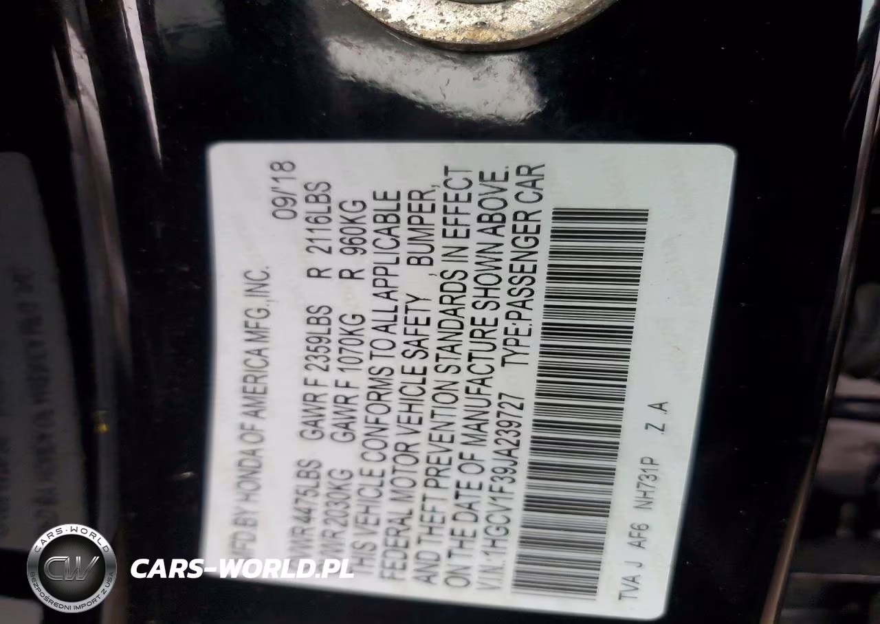 2018 Honda Accord Sport VIN:1HGCV1F39JA239727 - 12