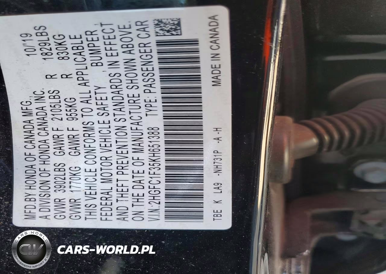 2019 Honda Civic Ex VIN:2HGFC1F35KH651388 - 13