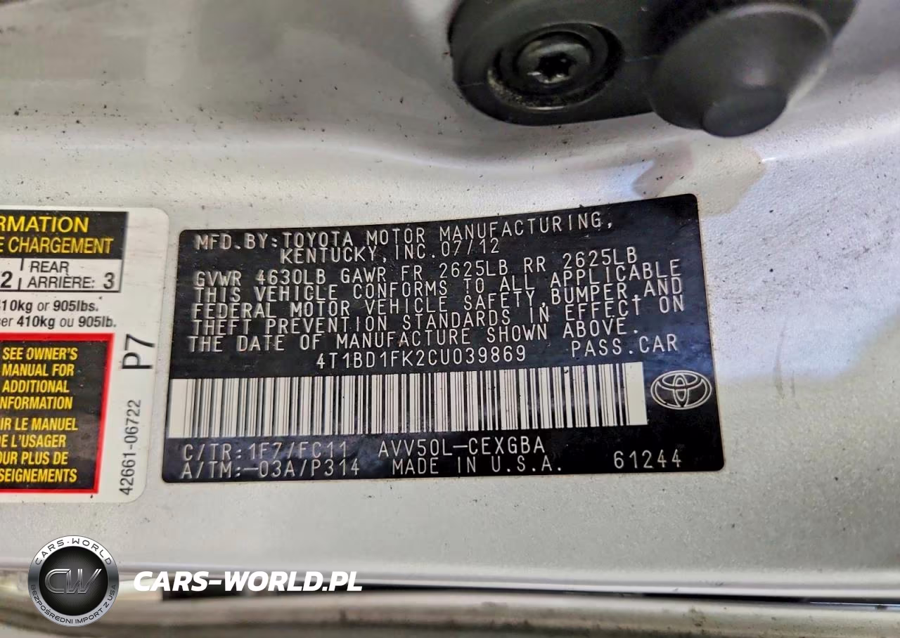 2012 Toyota Camry Hybrid Xle VIN:4T1BD1FK2CU039869 - 12