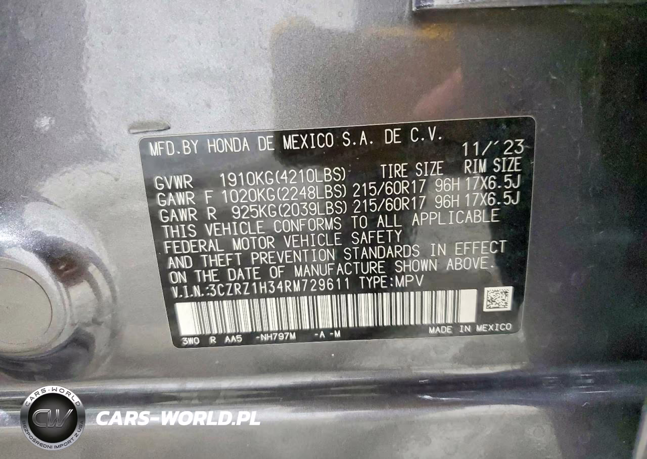 2024 Honda Hr-V Lx VIN:3CZRZ1H34RM729611 - 13