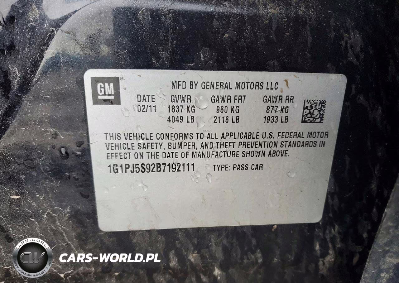 2011 Chevrolet Cruze Eco VIN:1G1PJ5S92B7192111 - 12