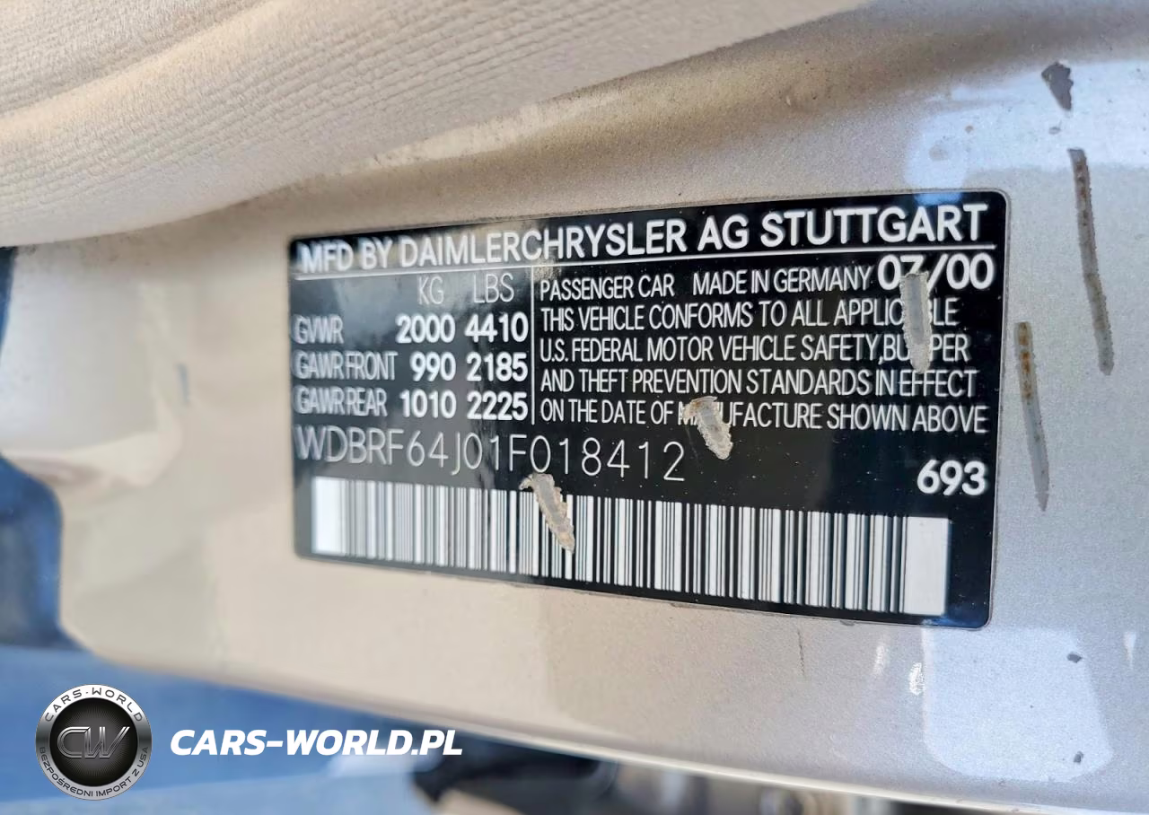 2001 Mercedes-Benz C 320 VIN:WDBRF64J01F018412 - 12