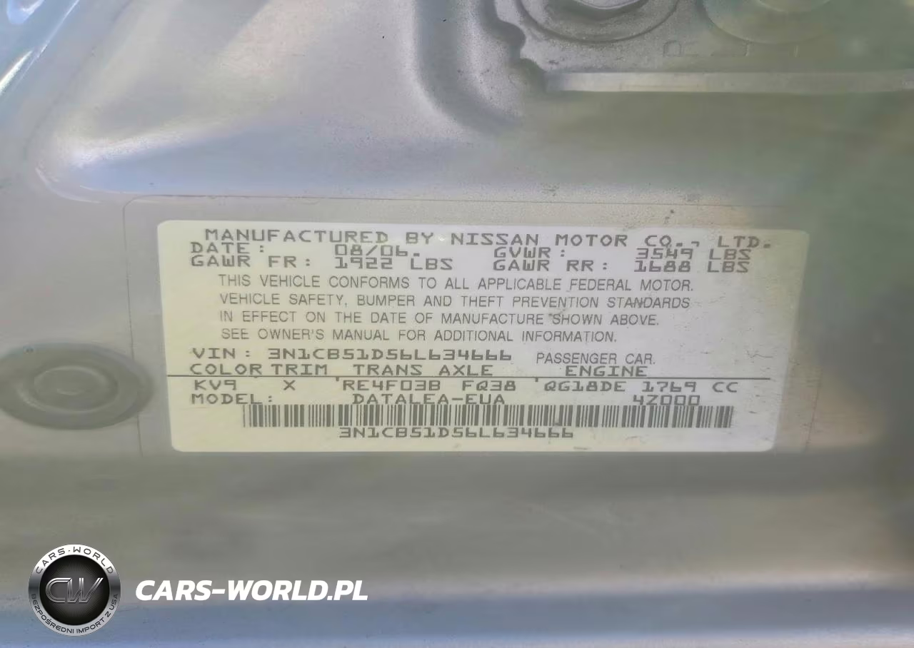 2006 Nissan Sentra 1.8 VIN:3N1CB51D56L634666 - 12