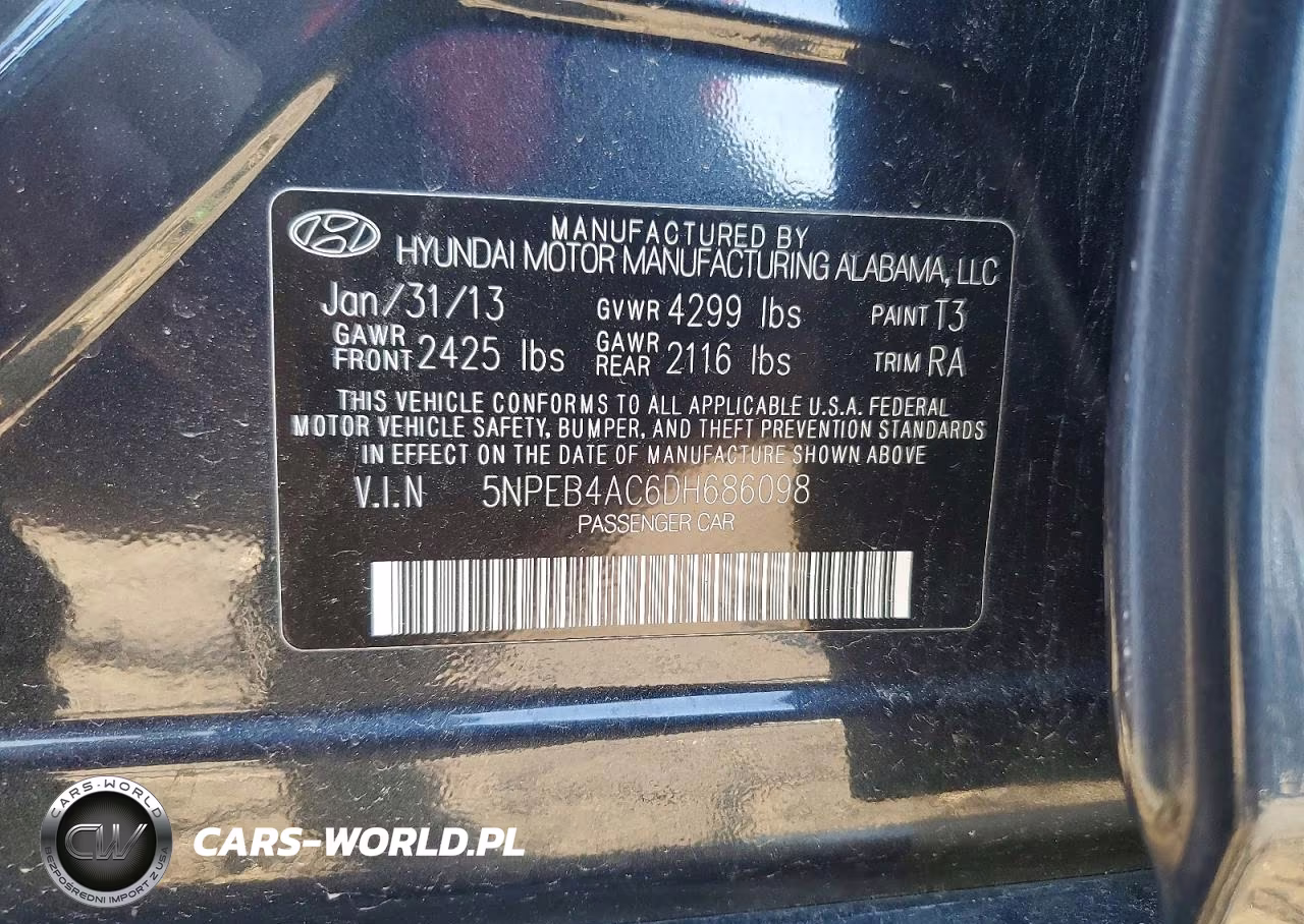 2013 Hyundai Sonata Gls VIN:5NPEB4AC6DH686098 - 12