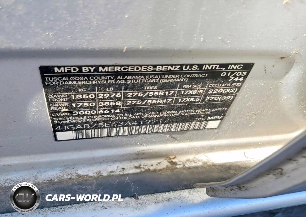 2003 Mercedes-Benz M-Class VIN:4JGAB75E63A419217 - 13