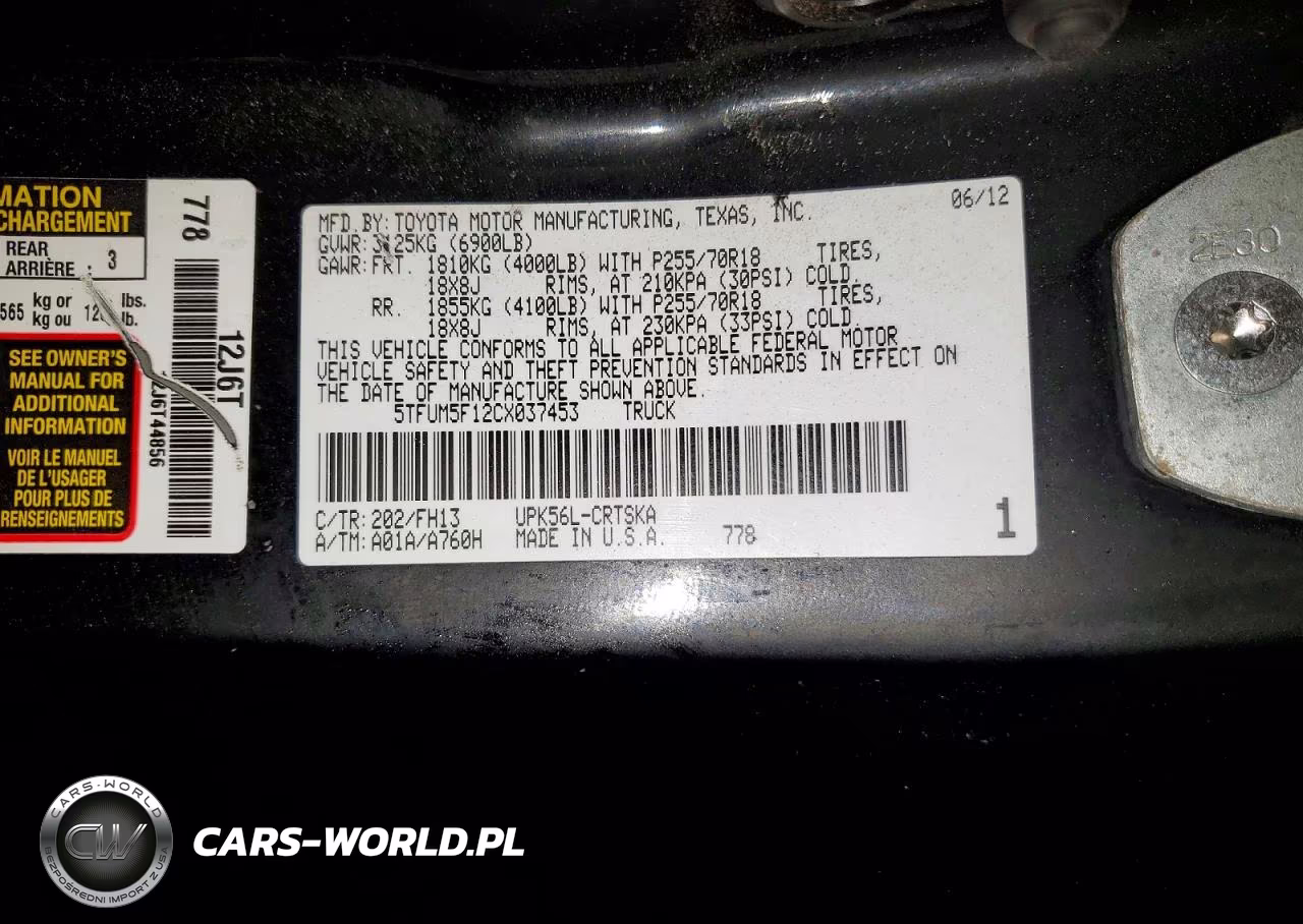 2012 Toyota Tundra Grade VIN:5TFUM5F12CX037453 - 12