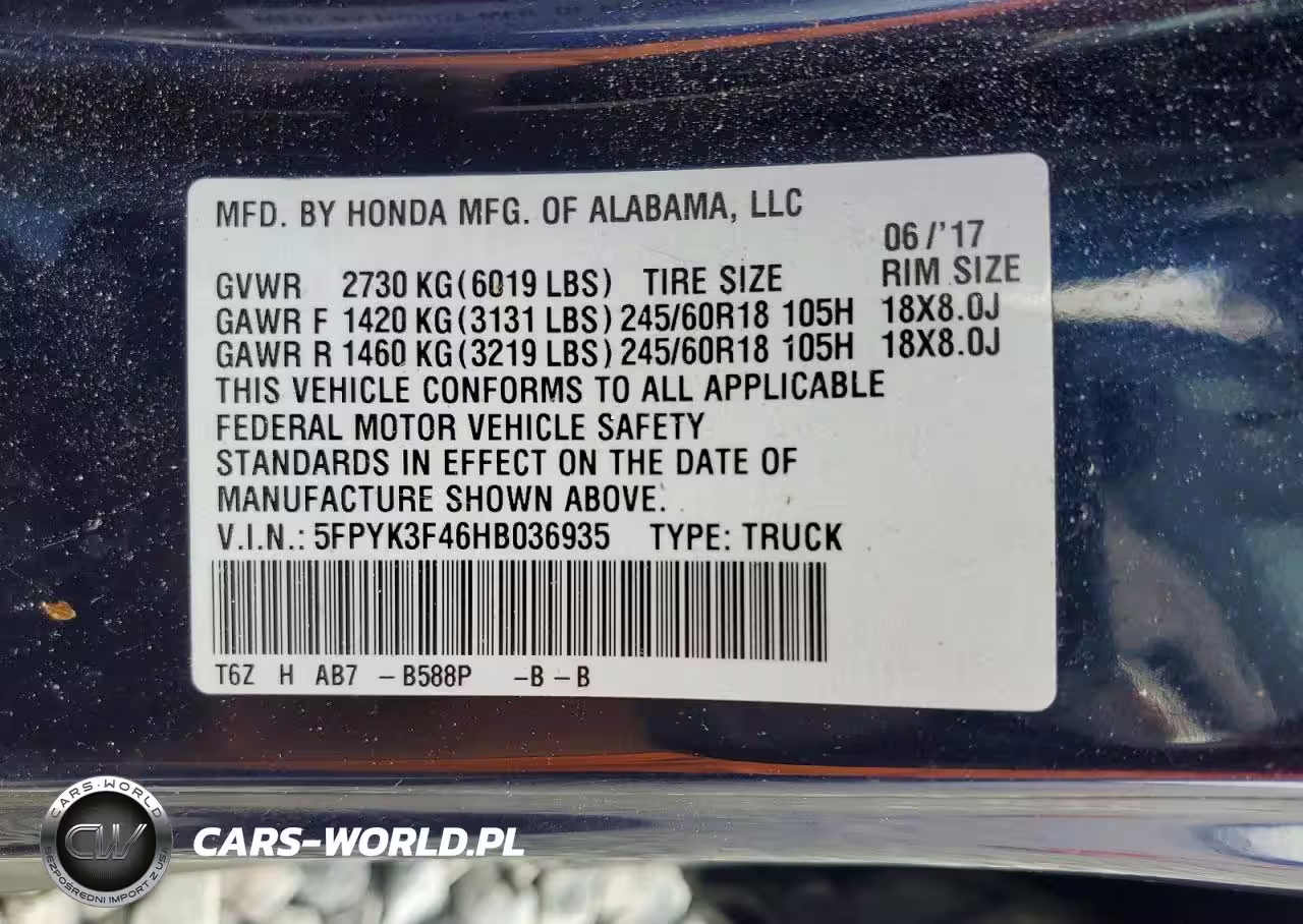 2017 Honda Ridgeline Rts VIN:5FPYK3F46HB036935 - 11