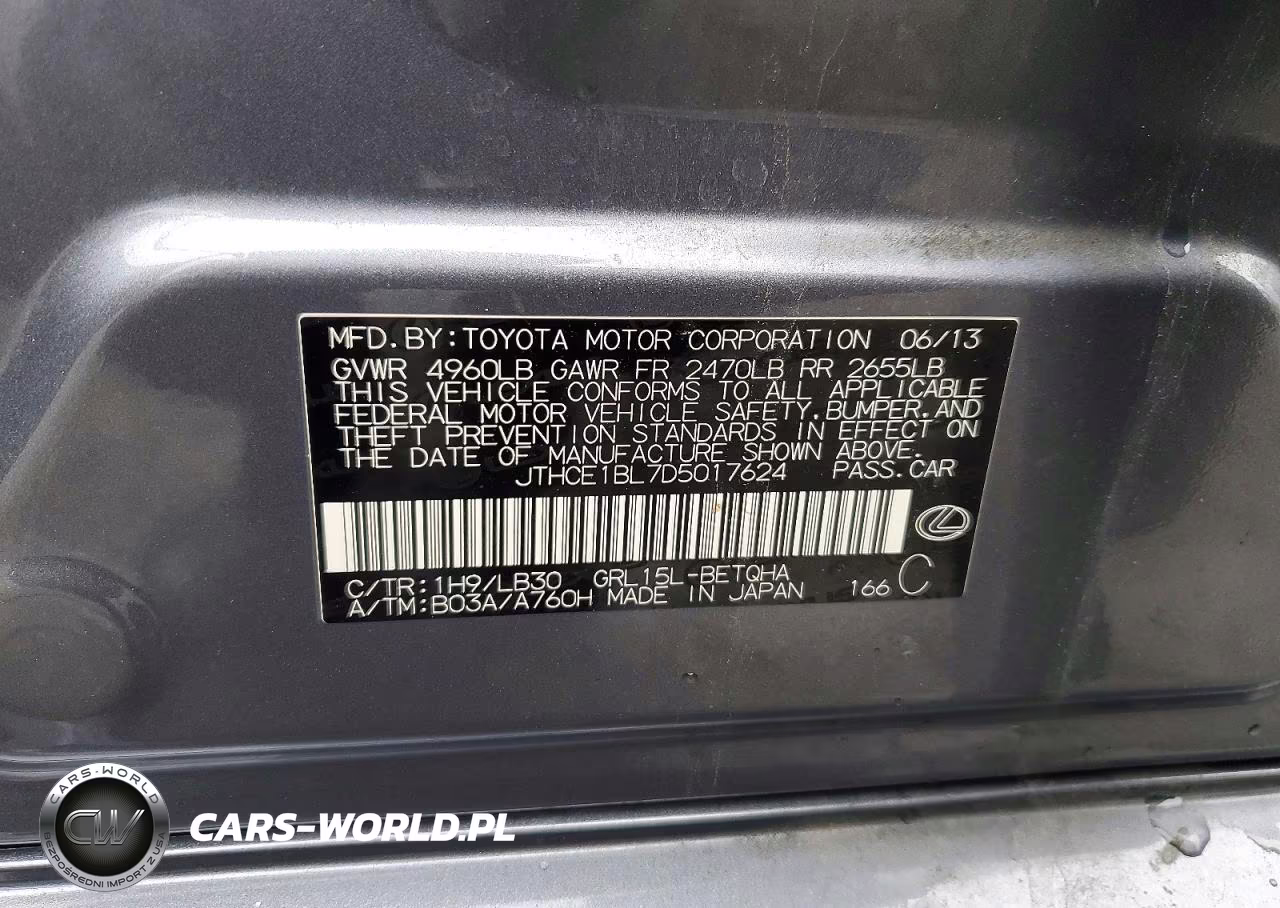 2013 Lexus Gs 350 Base VIN:JTHCE1BL7D5017624 - 12