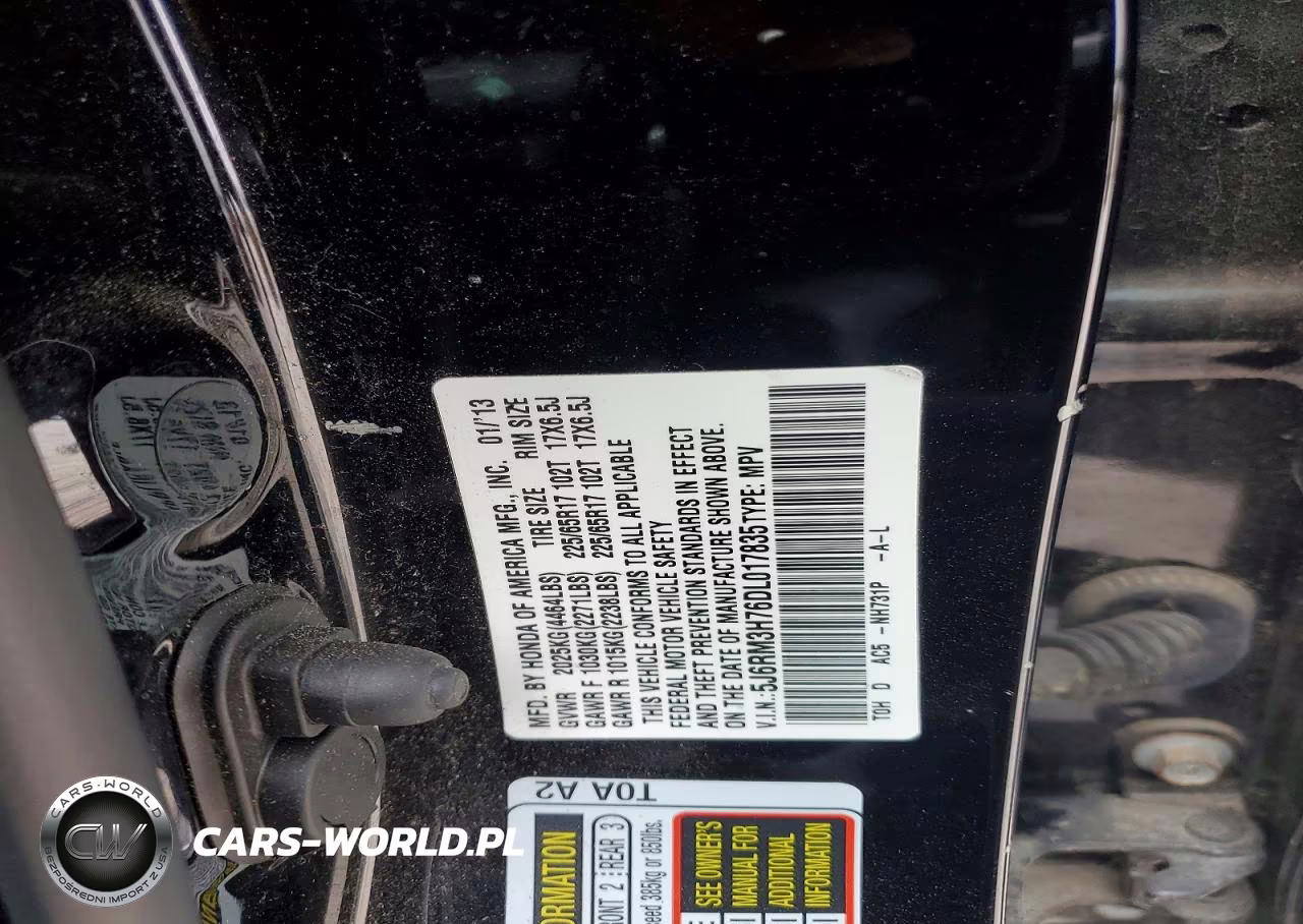 2013 Honda Cr-V Exl VIN:5J6RM3H76DL017835 - 12