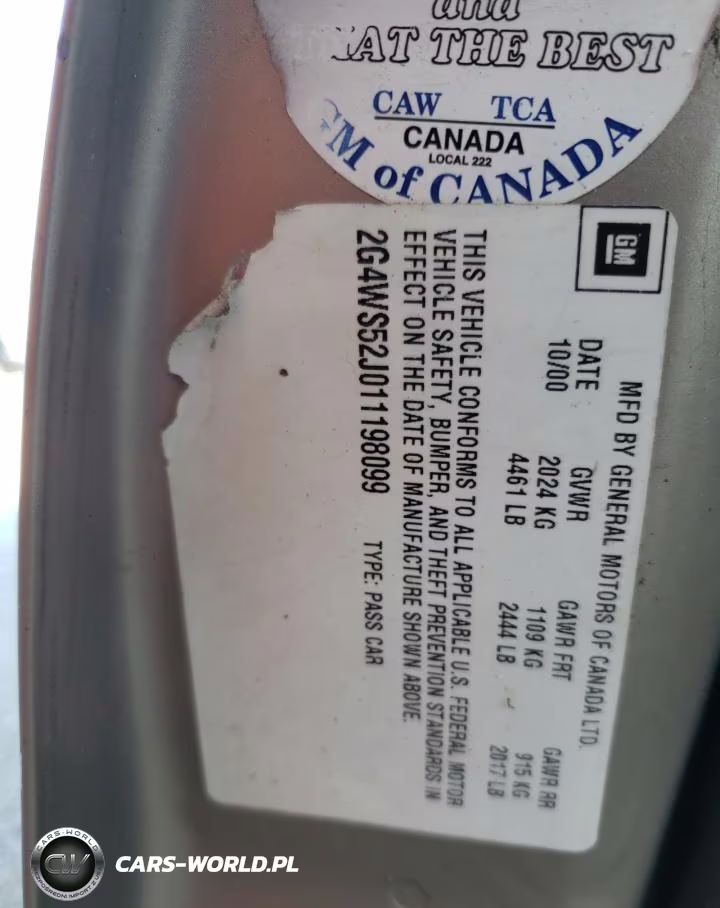 2001 Buick Century Custom VIN:2G4WS52J011198099 - 12