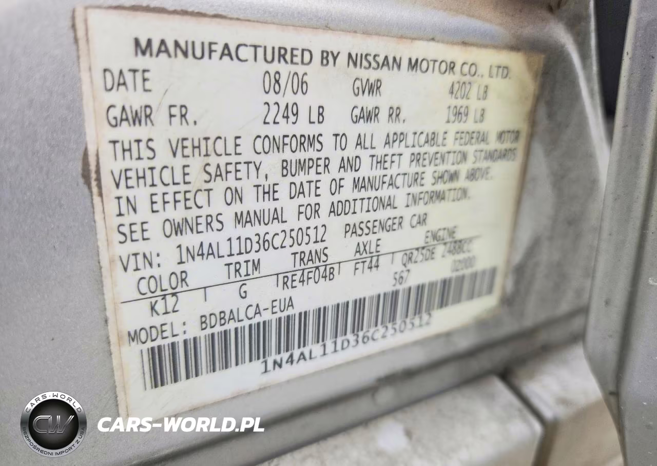 2006 Nissan Altima 2.5 VIN:1N4AL11D36C250512 - 12