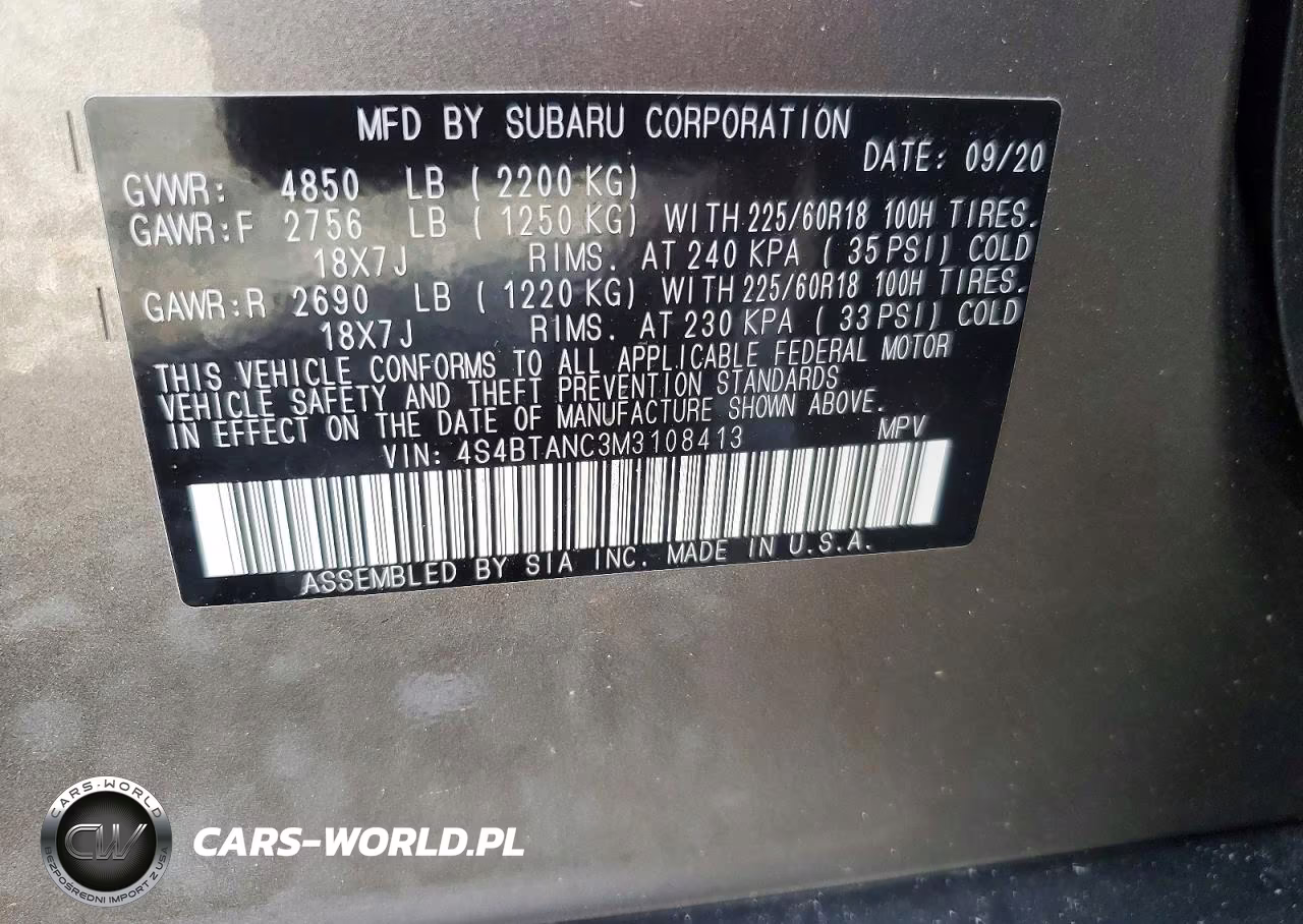 2021 Subaru Outback VIN:4S4BTANC3M3108413 - 13