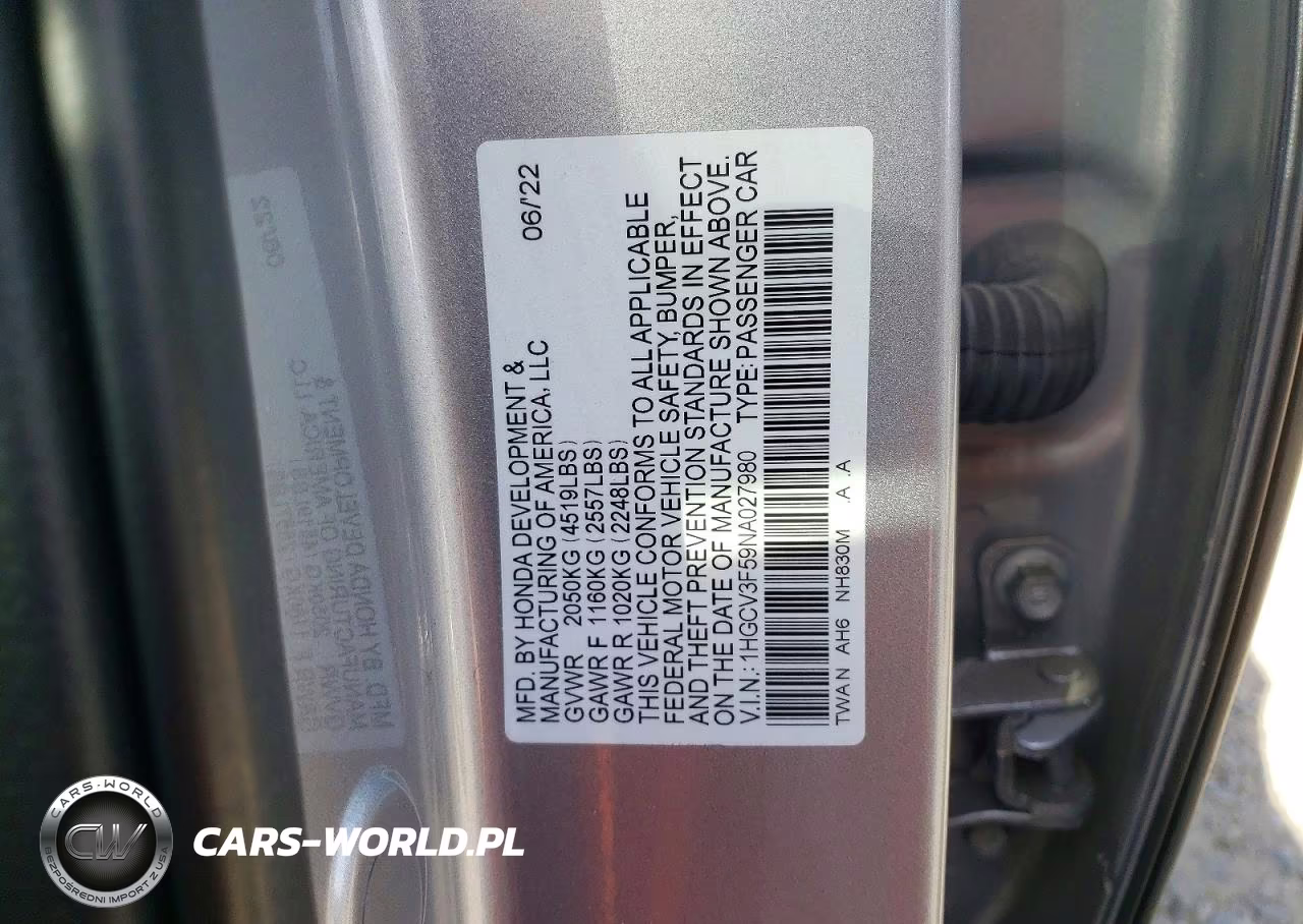 2022 Honda Accord Ex-L VIN:1HGCV3F59NA027980 - 12