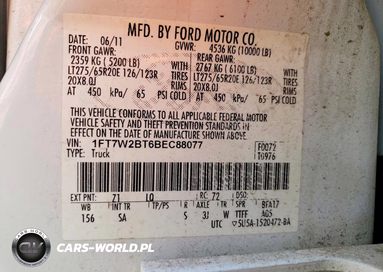 2011 Ford F250 Super Duty VIN:1FT7W2BT6BEC88077 - 12