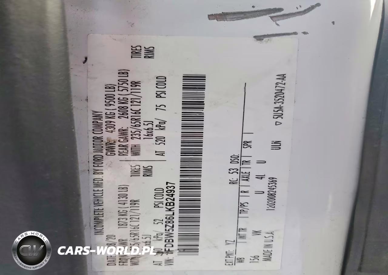 2020 Ford Transit Delivery Truck VIN:1FDBW5Z86LKB24937 - 13