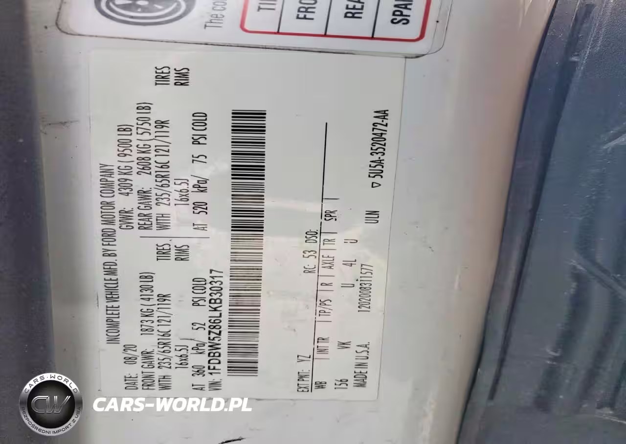 2020 Ford Transit Delivery Truck VIN:1FDBW5Z86LKB30317 - 13